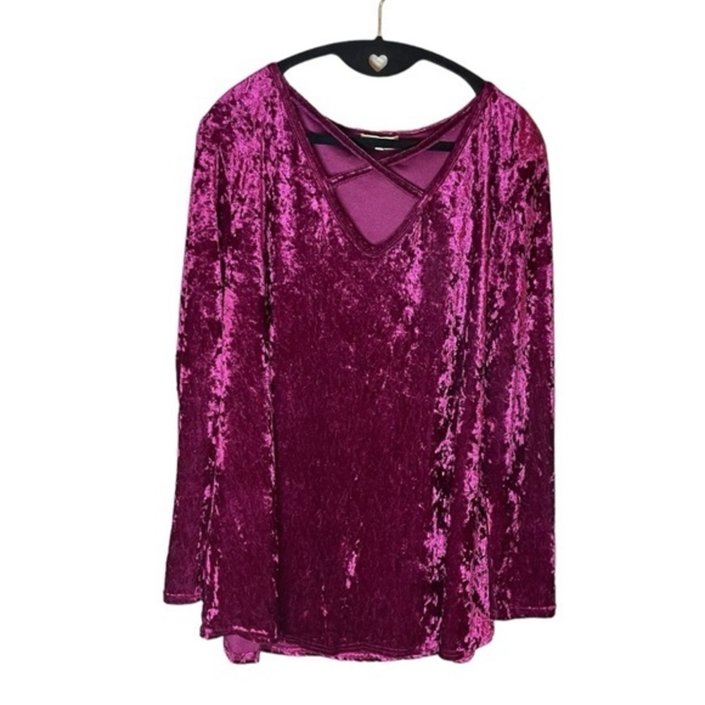 Piko 1988 Crushed  Maroon Wine Velvet Crossed Straps Tunic Shirt Top Size Large‎
